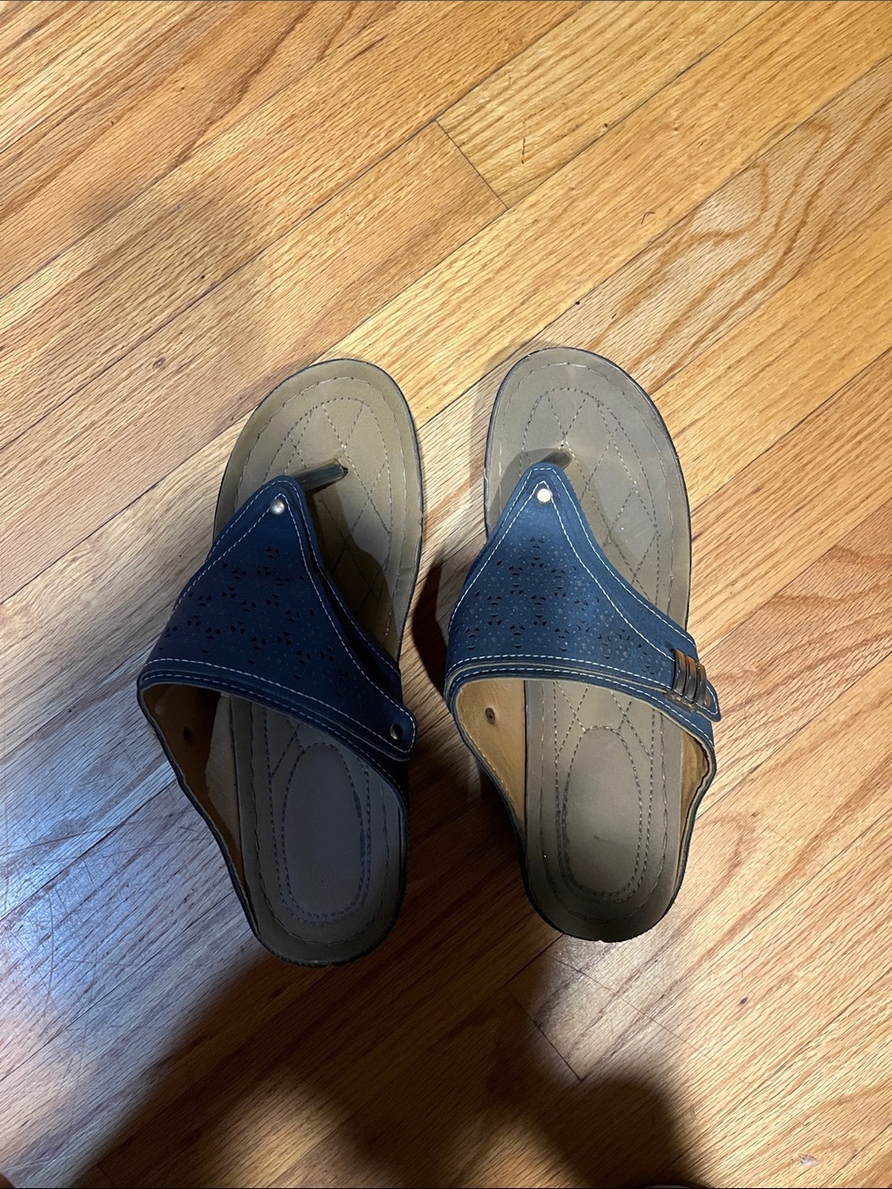 Navy Blue Perforated Slide Sandals